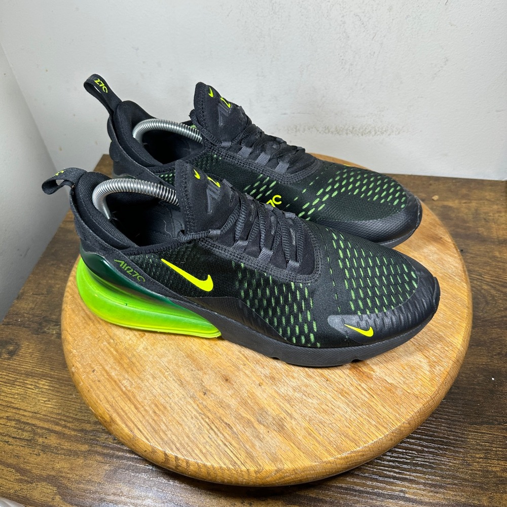 Nike Air Max 270 Mens Black Volt Neon Green Running Shoes AH8050-017 Size 9.5
